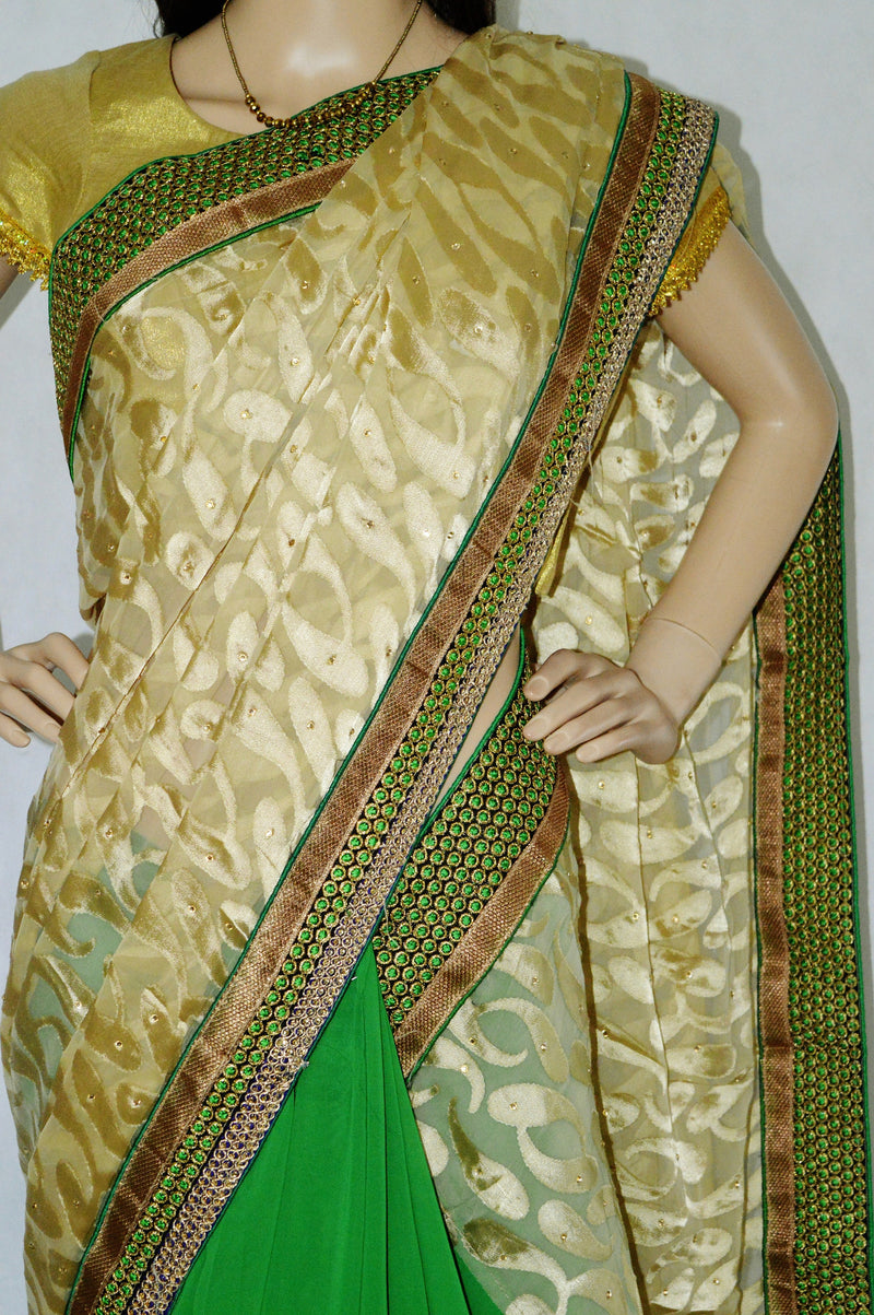 Elegant Lime Green &Cream Colour Party Saree