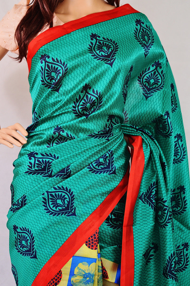 Green ,Cream & Red Lichi 3 Star Saree