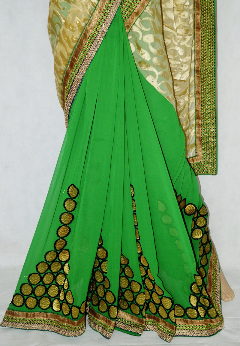 Elegant Lime Green &Cream Colour Party Saree