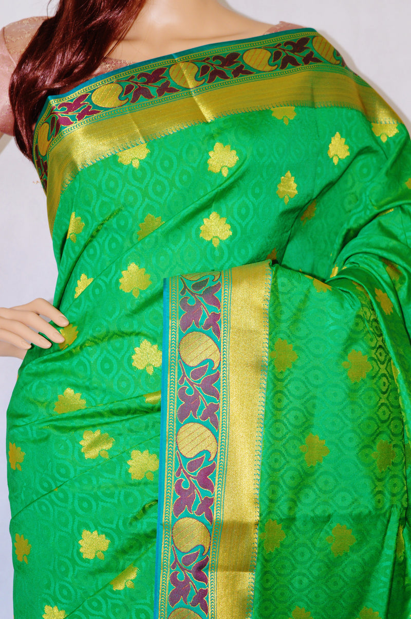 Green,Pink & Gold Kanchipuram Silk Saree