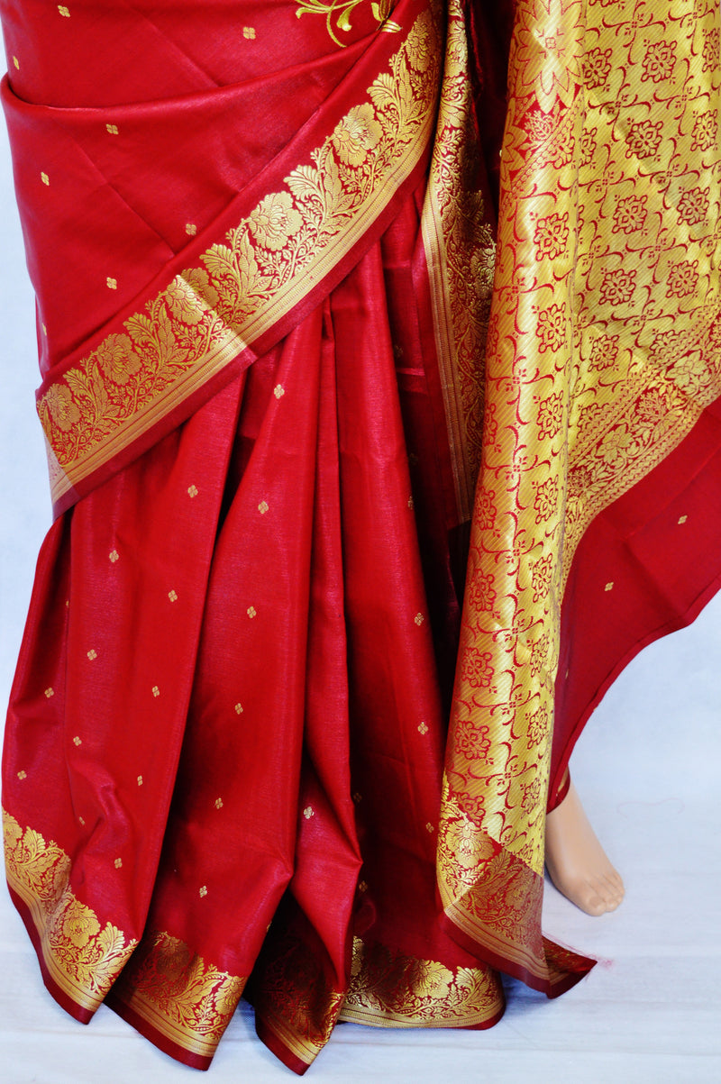 Gorgeous Maroon Colour Banaras Silk Saree