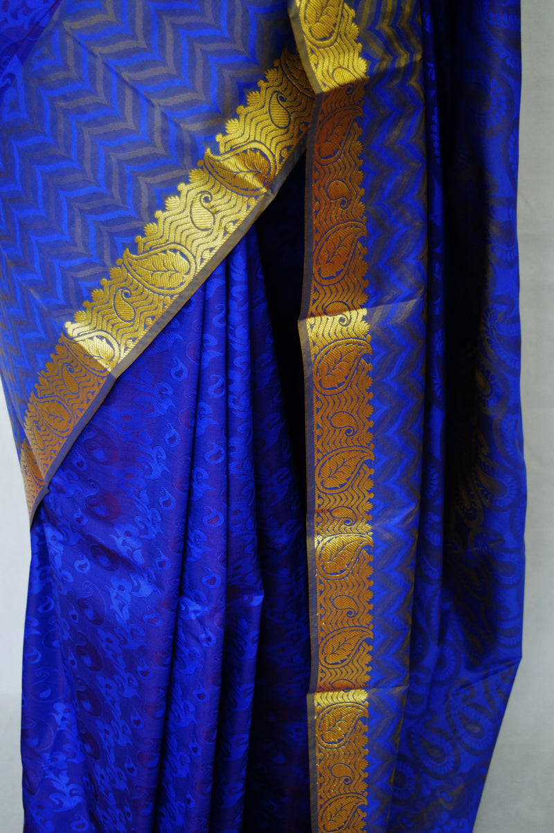 Gold Shaded Blue & Gold Kanchipuram Silk  Saree