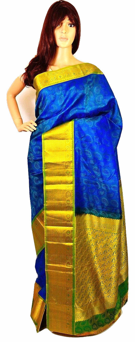 Green Shade Blue & Green  Kanchipuram Silk Saree
