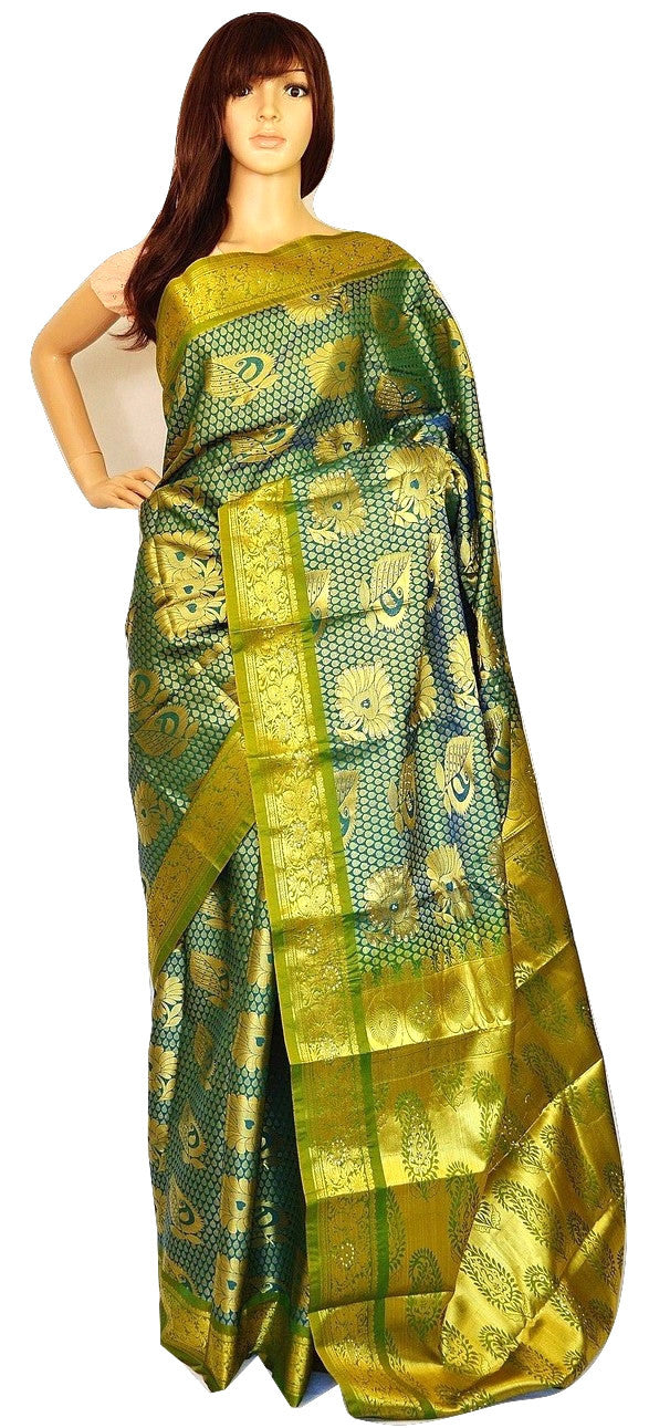 Green  Colour  Kanchipuram Silk Saree With Stones