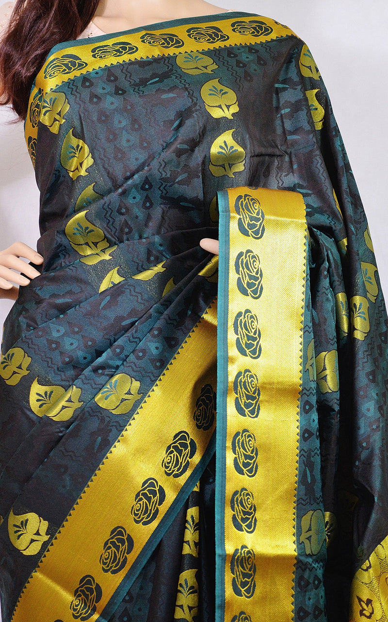 Green & Gold Colour Kanchipuram Silk  Saree