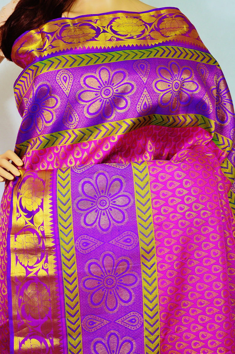 Purple & Pink Colour Pure Kanchipuram Pattu Silk Saree