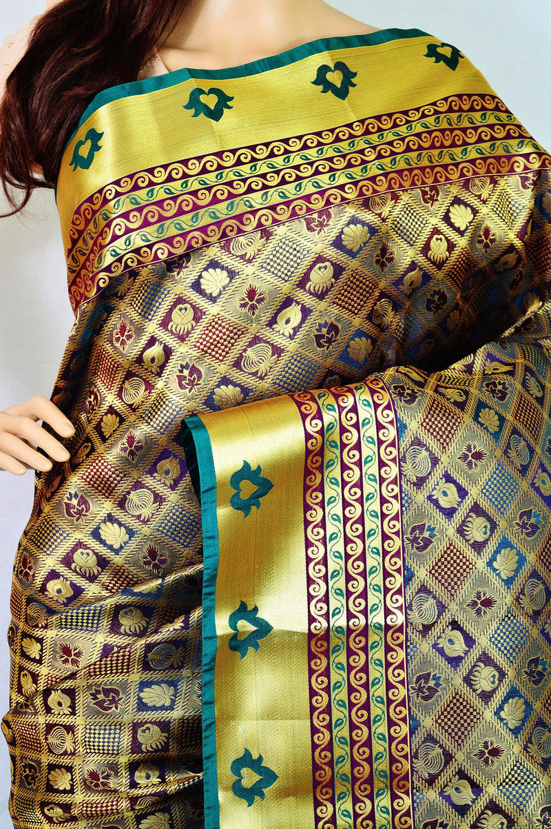 Maroon & Green Kanchipuram Pattu Silk Saree