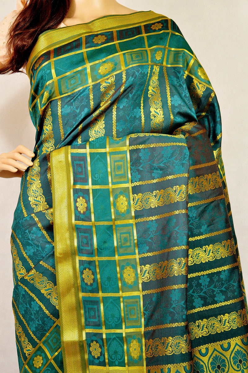 Dark Green & Gold Colour Kanchipuram Silk  Saree