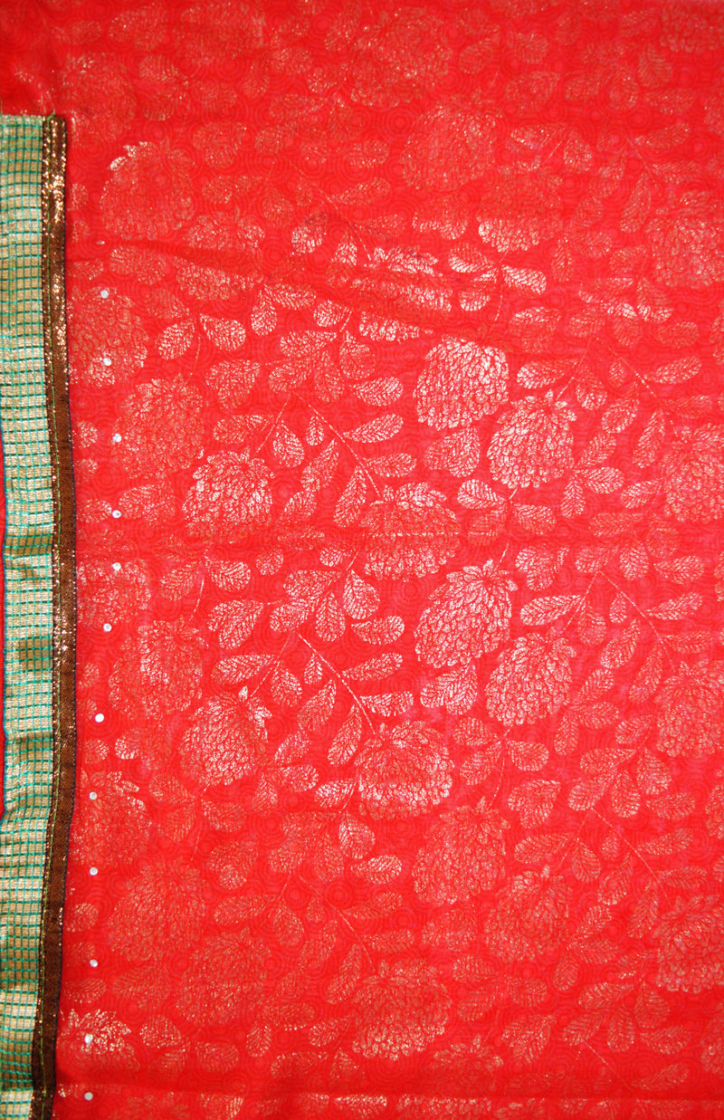 Red ,Blue & Gold Stone Work  Fancy Saree