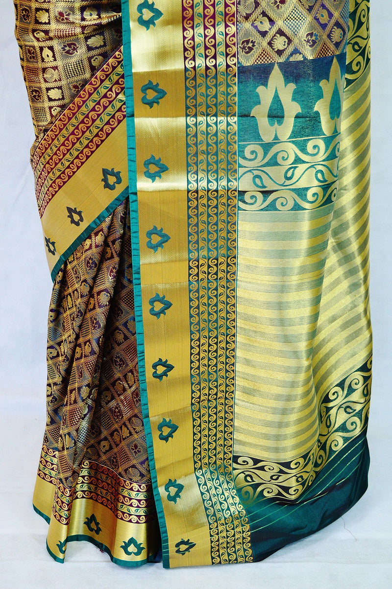 Maroon & Green Kanchipuram Pattu Silk Saree