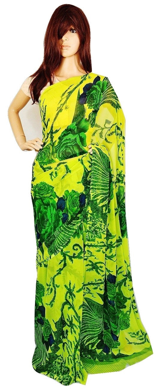 Beautiful Green Colour Flower Print  Monalisha  Saree