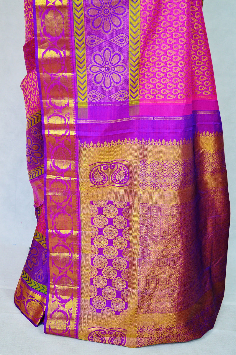 Purple & Pink Colour Pure Kanchipuram Pattu Silk Saree