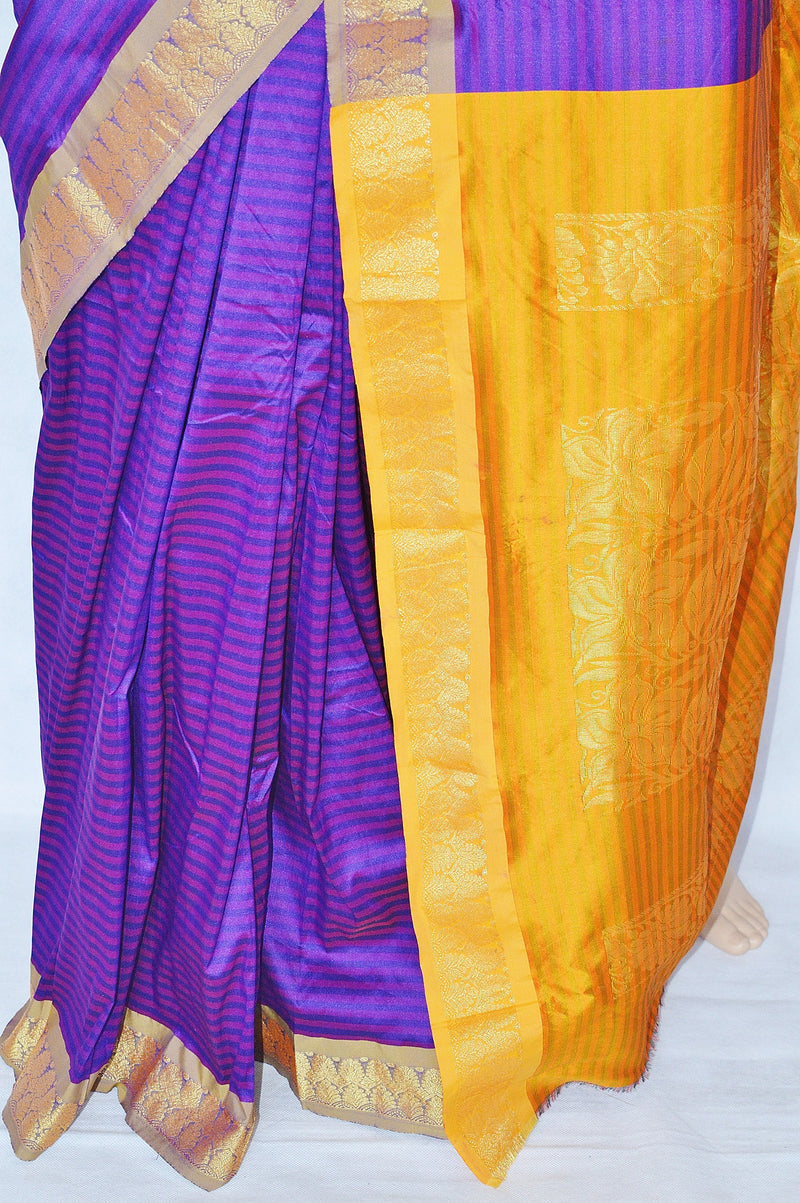 Gorgeous Purple  & Gold Stripe  Silk Saree