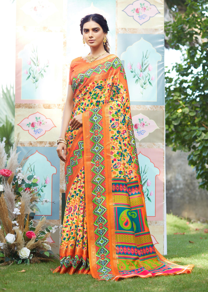 Print work on Weaving Cashmere Silk Saree