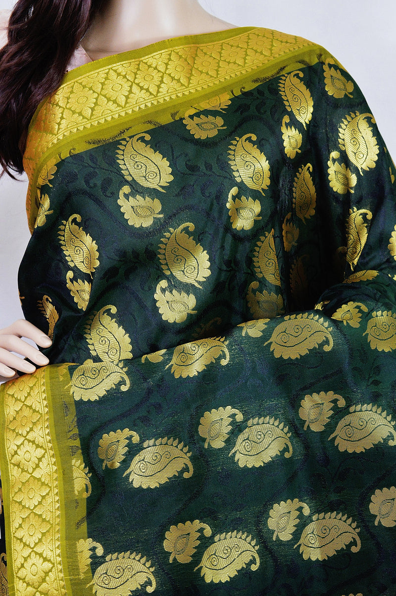 Dark Green ,Light Green & Gold Kanchipuram Silk Saree