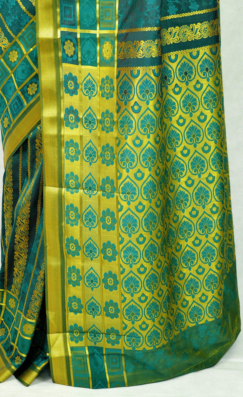 Dark Green & Gold Colour Kanchipuram Silk  Saree