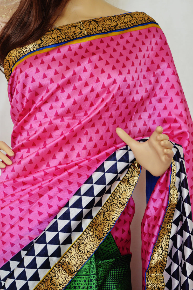 Gorgeous Pink,Yellow,Blue & Gold Kollam Silk Saree