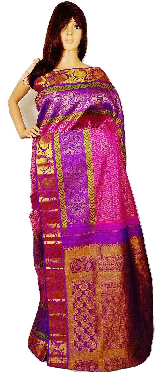 Purple & Pink Colour Pure Kanchipuram Pattu Silk Saree