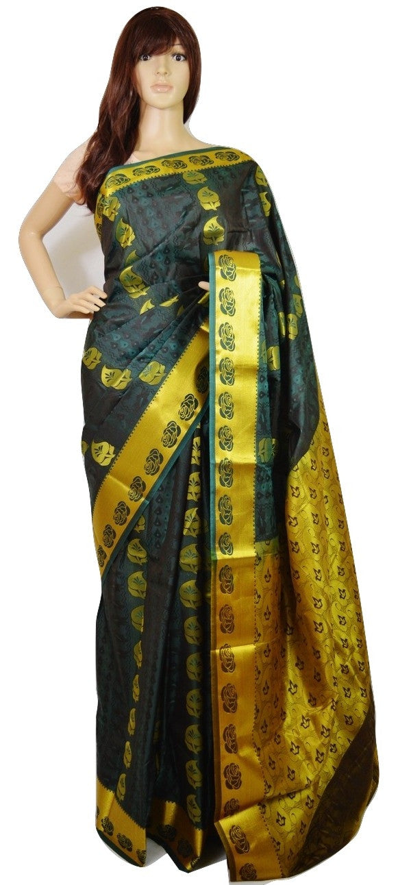 Green & Gold Colour Kanchipuram Silk  Saree