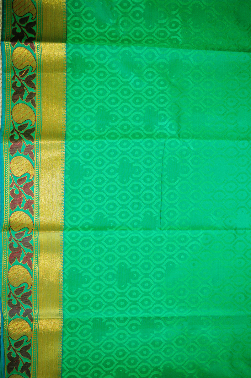 Green,Pink & Gold Kanchipuram Silk Saree