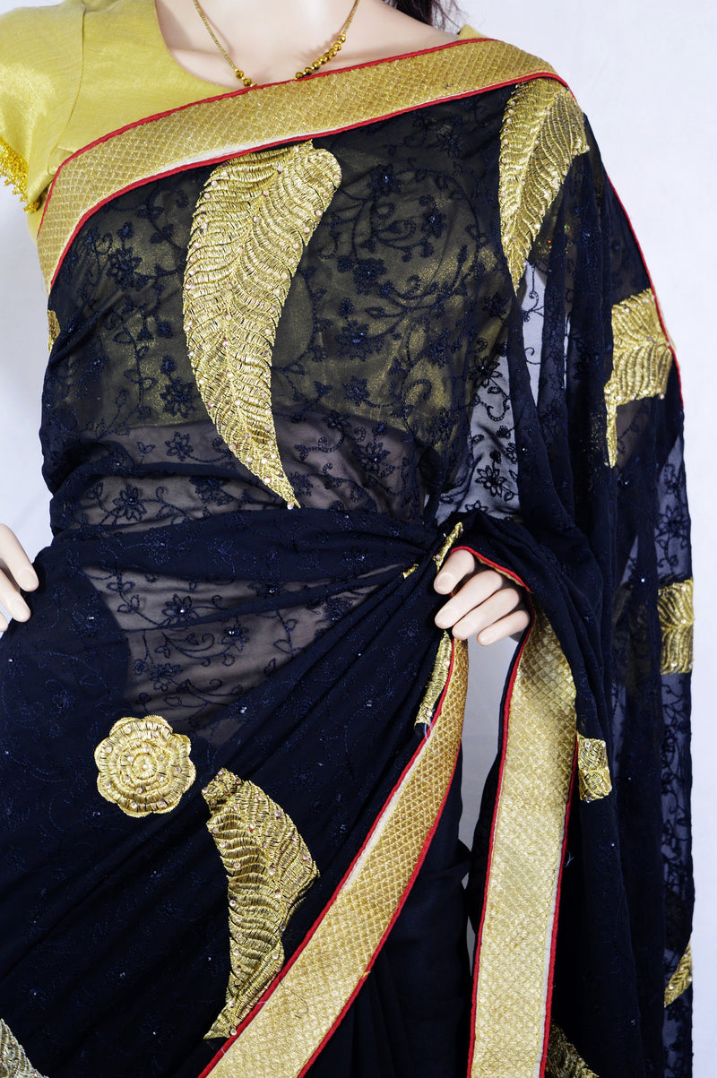 Latest Black,Red  And Gold  Party Saree