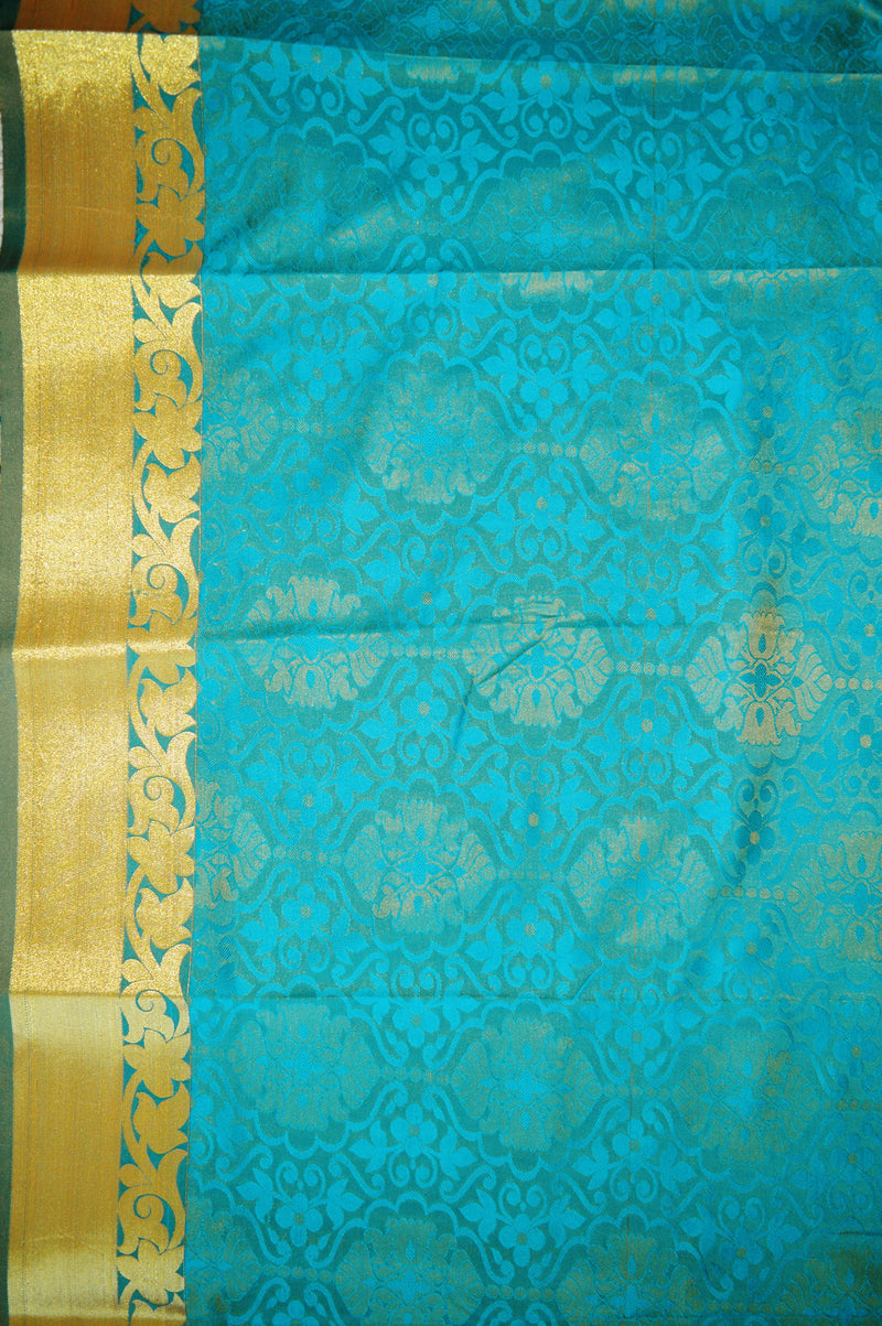 Turquoise Green & Gold Kanchipuram Silk Saree