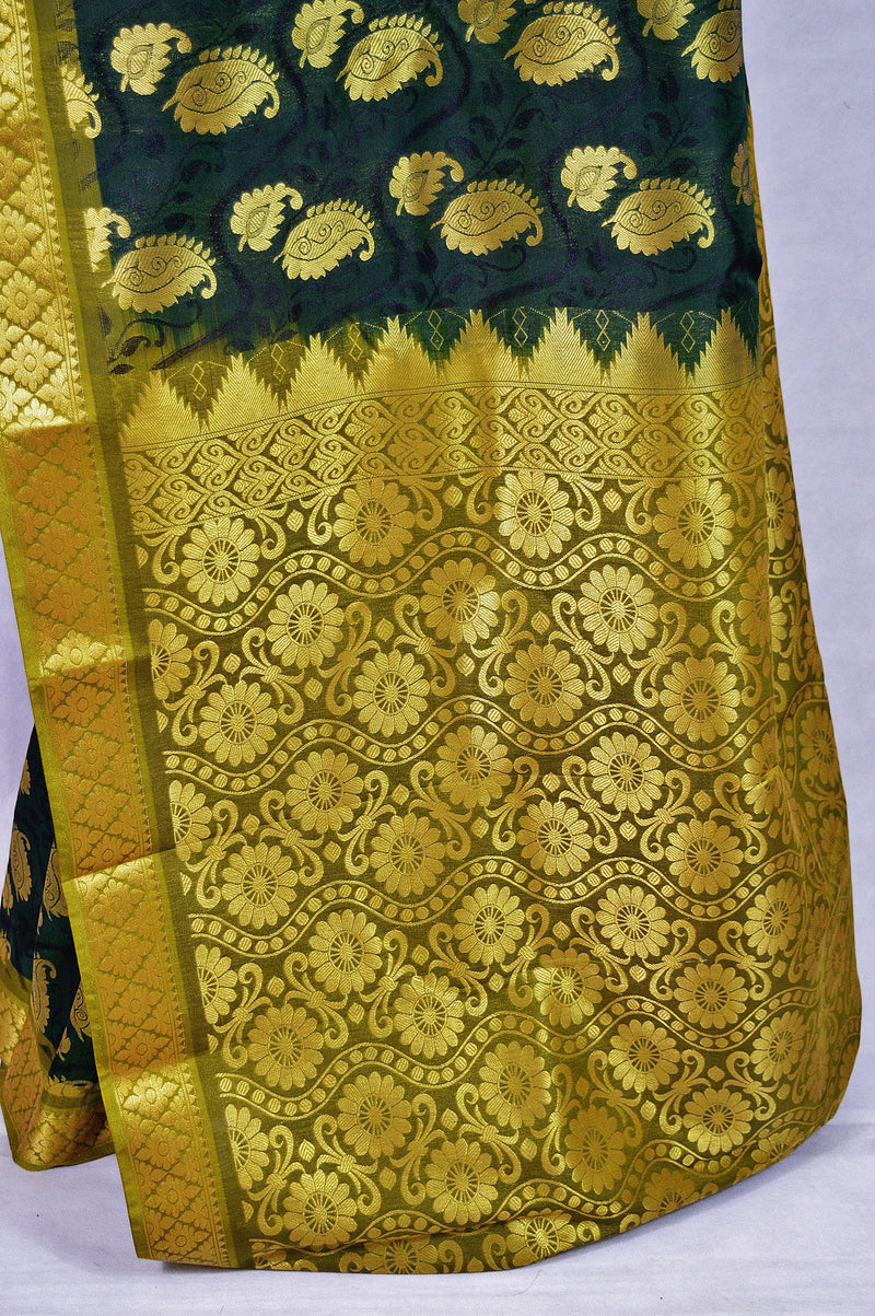 Dark Green ,Light Green & Gold Kanchipuram Silk Saree