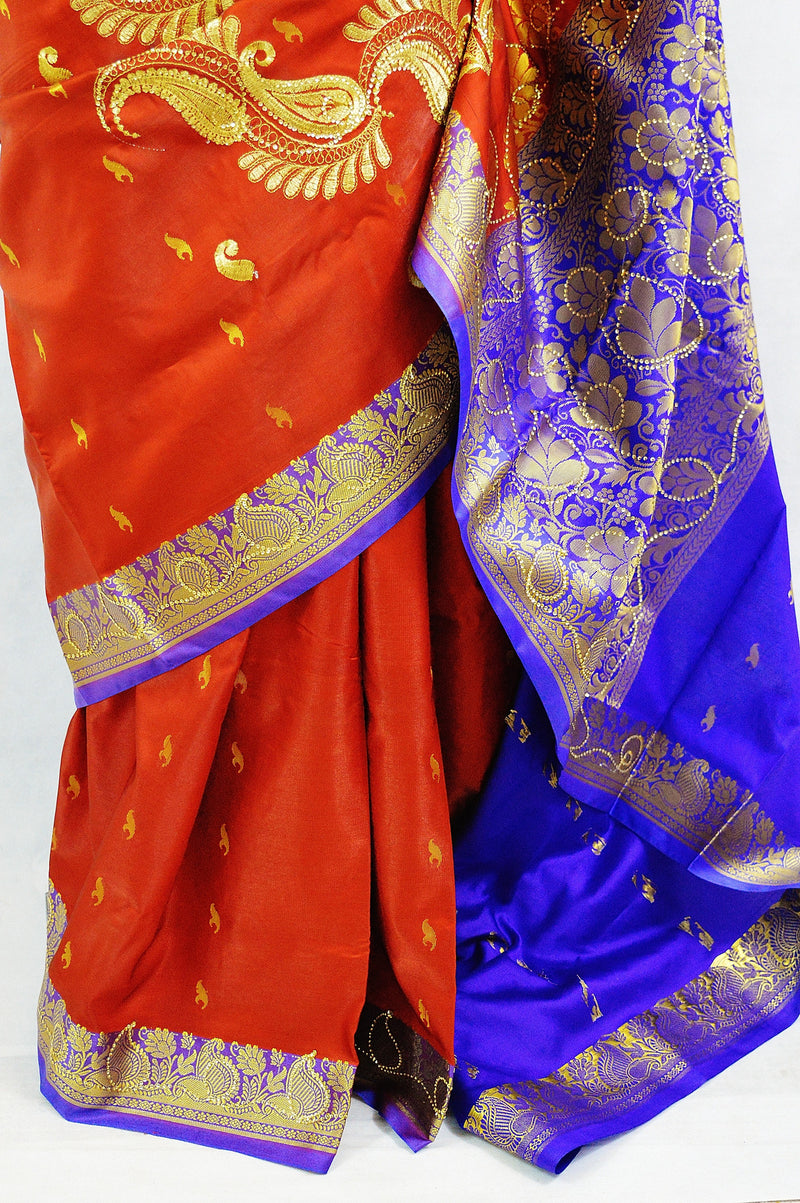 Maroon Colour Sequins Work Banaras Silk Saree