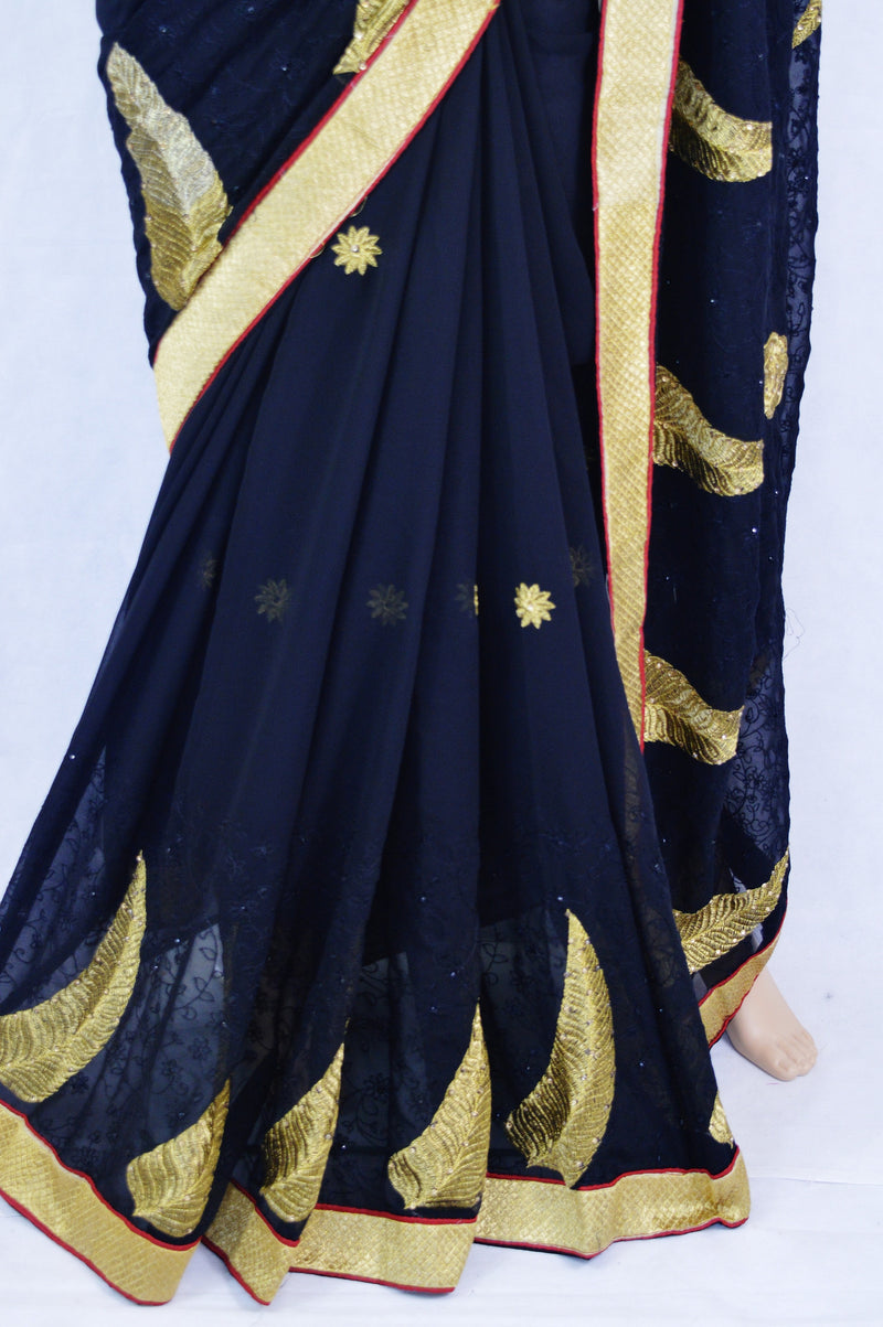 Latest Black,Red  And Gold  Party Saree