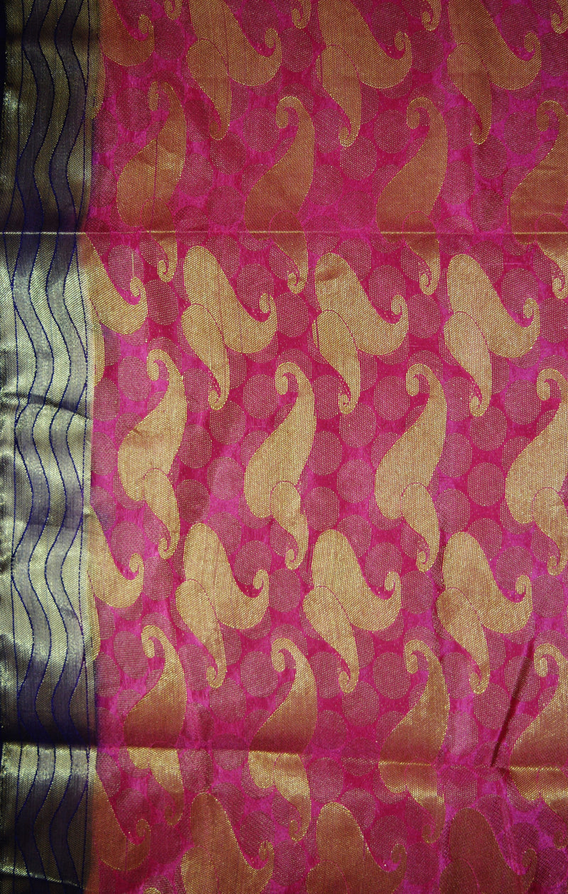 Pink & Purple Zari Work Raw Silk Saree