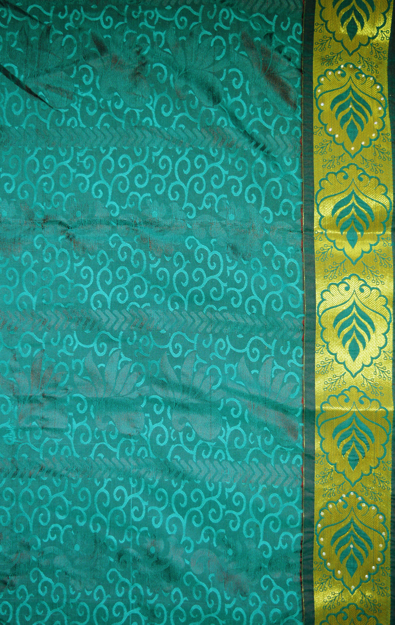 Turquoise Green Stone Work Kanchipuram Silk Saree