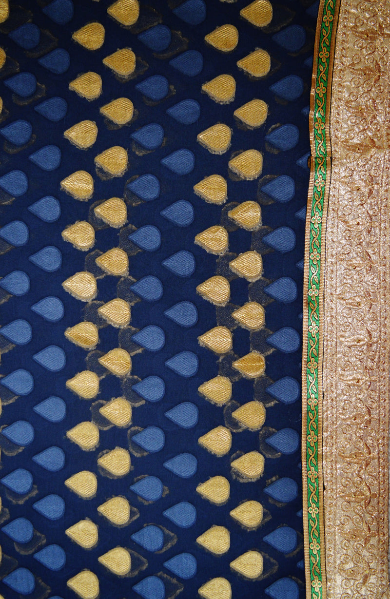 Denim Blue & Brown Stone Work Do Pal Jeard Saree