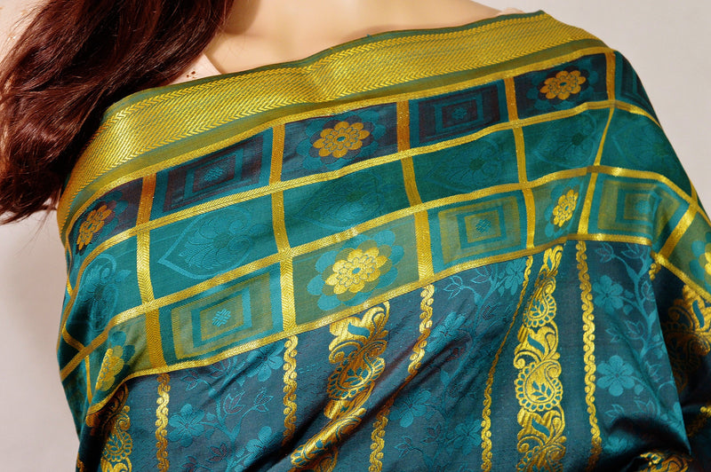 Dark Green & Gold Colour Kanchipuram Silk  Saree