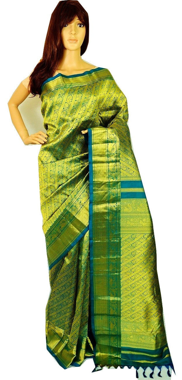 Turquoise & Gold Kanchipuram Silk Saree