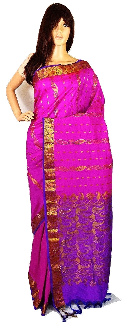 Pink & Purple Stone Work Kanchipuram Silk Saree