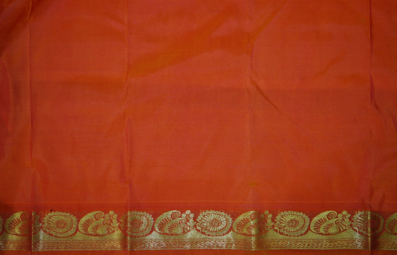 Turquoise Shade Pink ,Orange & Gold Kanchipuram Silk Saree