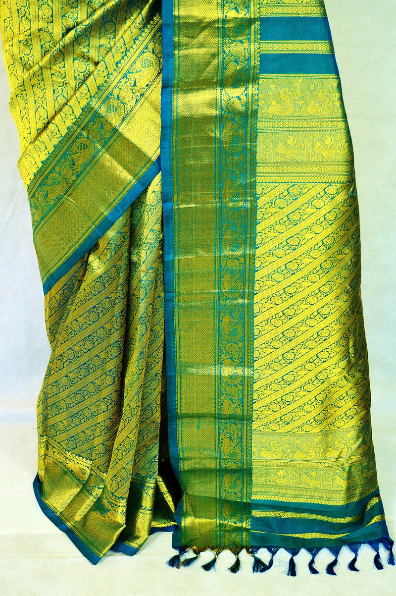 Turquoise & Gold Kanchipuram Silk Saree