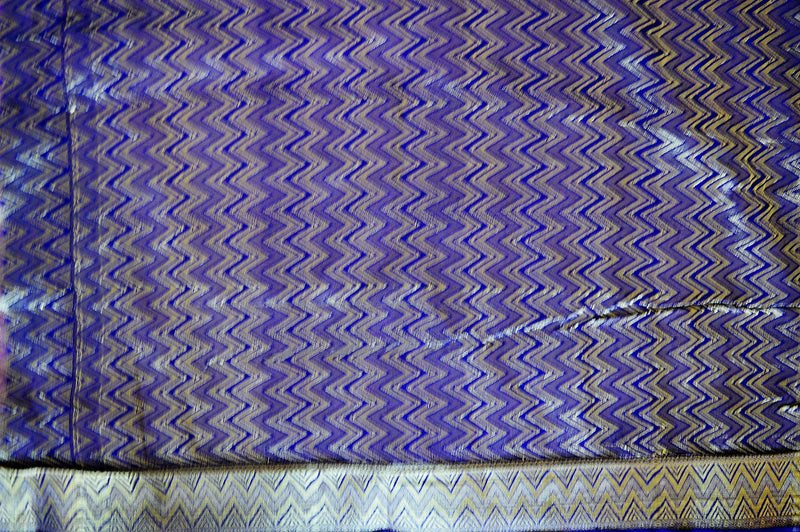 Purple & Blue Colour Myzoor Silk Print Work Saree