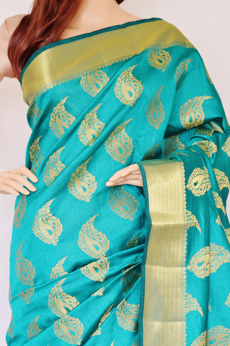 Mint Green & Gold Colour Pure Silk Saree