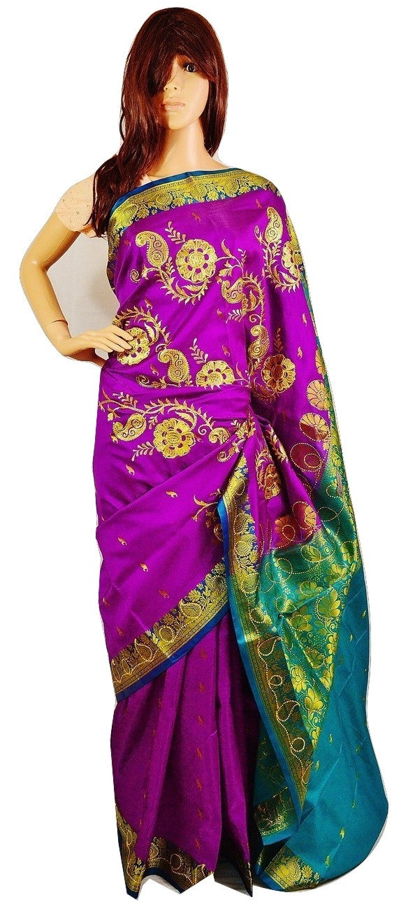 Purple Colour Sequins Work Banaras Silk Saree