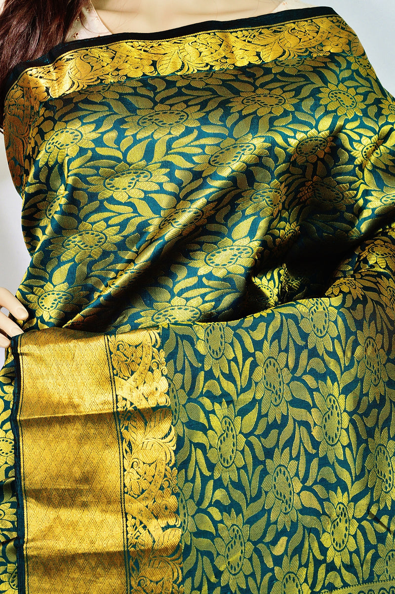 Green & Gold Kanchipuram Pattu Silk Saree