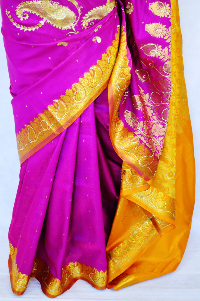 Fuchsia & Mustard Colour Banaras Silk Saree