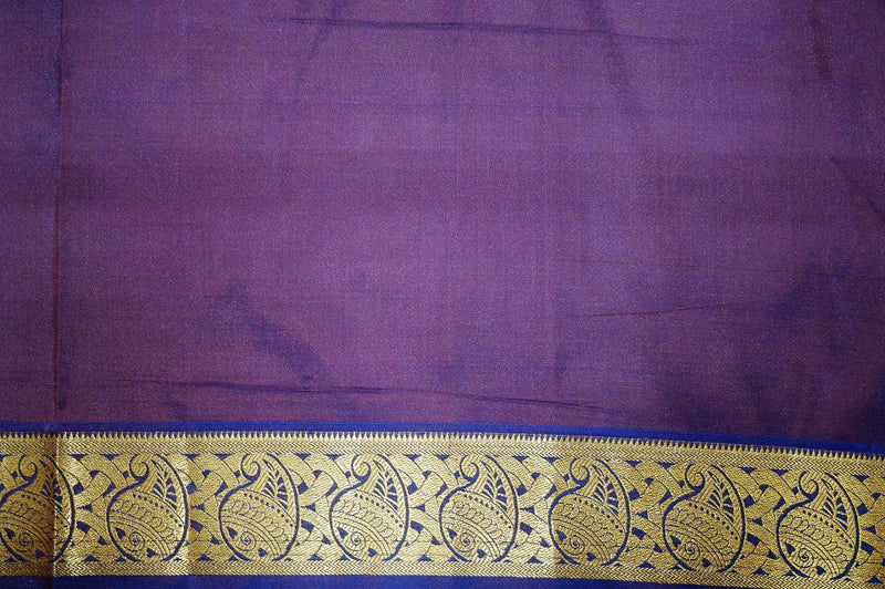 Burgundy ,Blue  & Gold  Kanchipuram Silk Saree