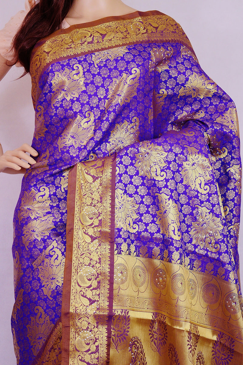 Purple Colour  Kanchipuram Silk Saree With Stones