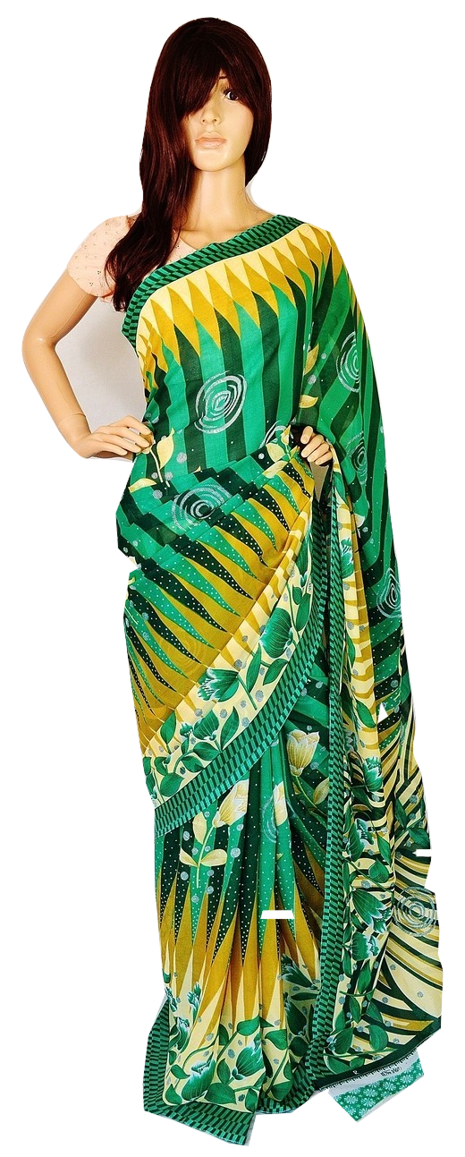 Cream Colour  & Green Extra Express Fancy Saree