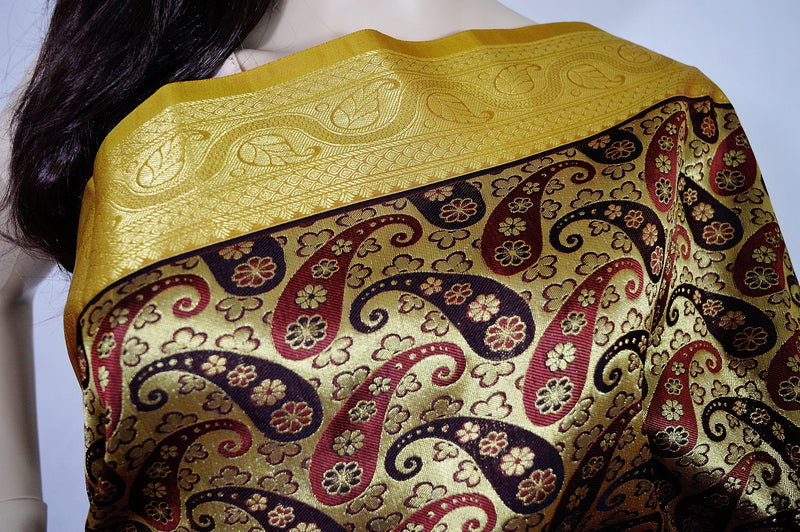 Gold,Maroon & Mustard Colour Kanchipuram Silk  Saree