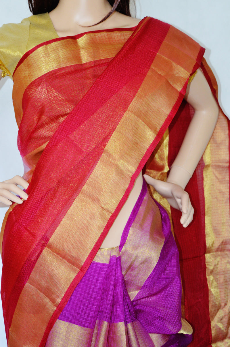 Purple, Red & Gold Colour Manipuri Saree