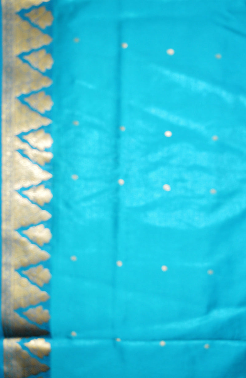 Maroon & Turquoise Sequins Work Banaras Silk Saree