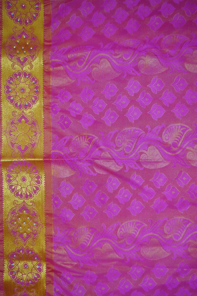 Pink & Coral Stone Work Kanchipuram Silk Saree