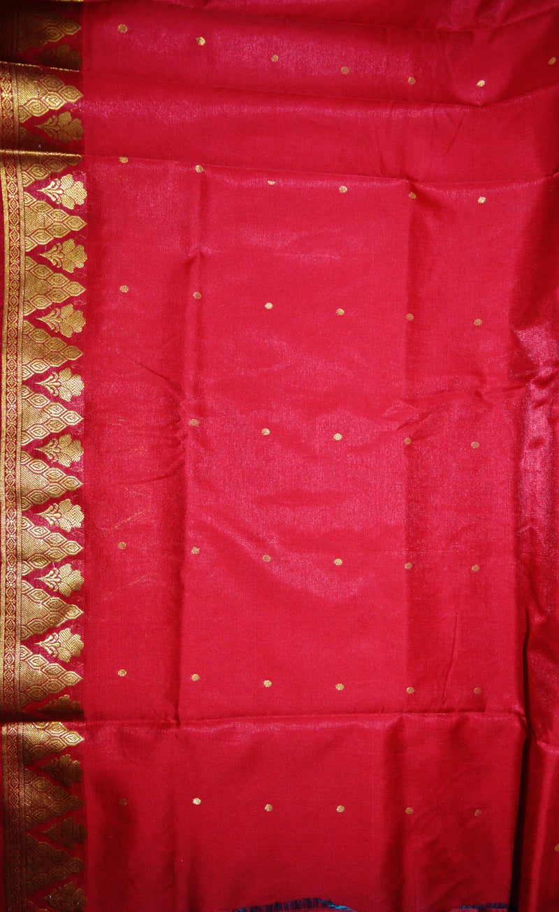 Indigo & Maroon Sequins Work Banaras Silk Saree